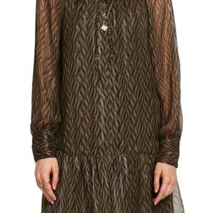 NWT Scotch & Soda Print Metallic Ruffle Hem Dress in Green XS